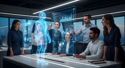 Futuristic Business Team with Hologram