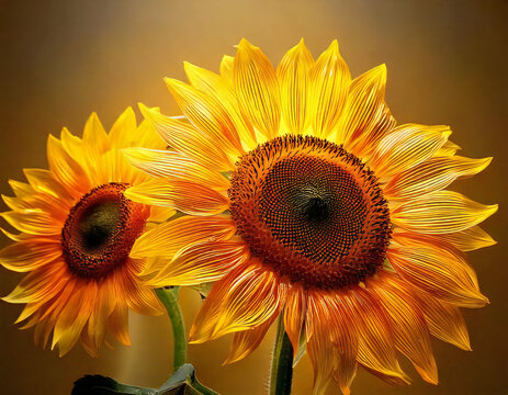 Sunflower with Crystal-Clear Petals.: Sunflower, summer flower. Sunflower field. Glass sunflower petals. Close-up. Generated by AI