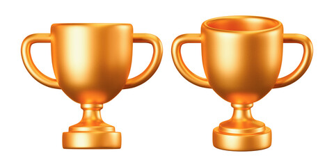 Gold Trophy Set 3D Isolated with Golden Winner Victory Award on Png Transparent Background