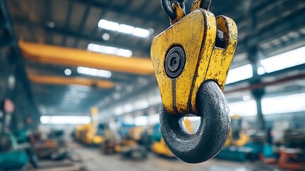 Crane Hook Lifting Heavy Equipment in Factory Setting