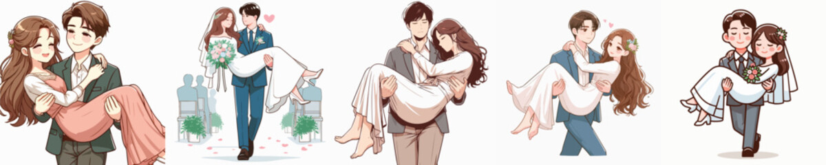  vector of a man carrying his wife on a white background