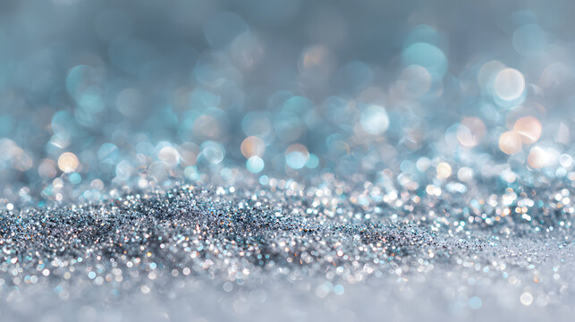 Silver and icy teal christmas glitter with frosty bokeh and shimmering frost in a cool winter elegance