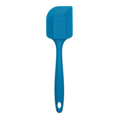 blue silicone spatula with straight edge for cooking baking and food preparation on white background
