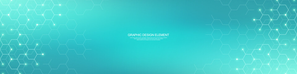 Genetic engineering and molecular structure, hexagon DNA network, science chemical and biotechnology concept, innovation technology, healthcare, and medicine design.