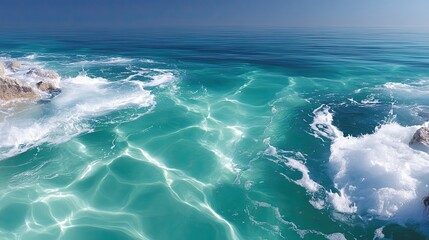 Bright Teal Ocean Water Surface with Whitecaps