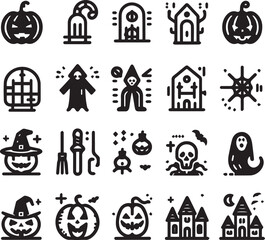 Black Minimalist Halloween Shelter Icon Set