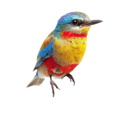 Obraz premium Colorful bird perched, isolated background, nature illustration, children's book