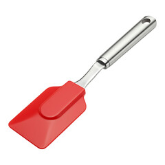 red silicone spatula with stainless steel handle and wide blade for baking mixing and cooking on white background