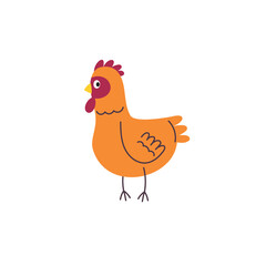 Cartoon hen in trendy flat modern design. Chicken doodle drawing. Farm animal childish vector illustration isolated on white background.