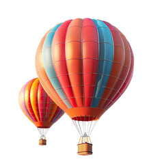 Fototapeta premium Colorful hot air balloons fly over landscape, adventure travel