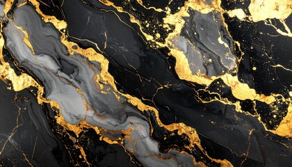 Obraz premium Striking black and gold marbleized design.
