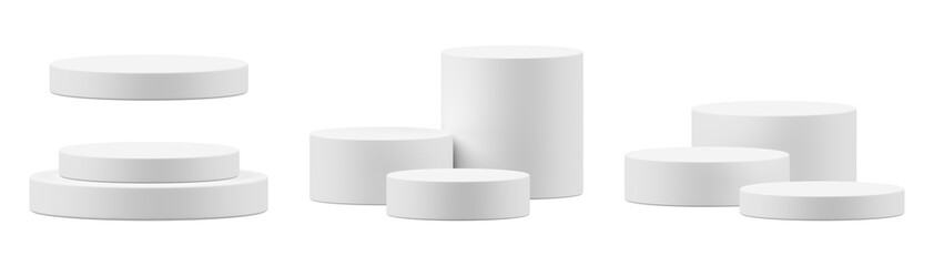 White Podium Set 3D Isolated with Stand Stage Platform and Pedestal Display on Png Transparent Background