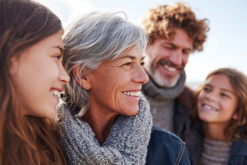 heartwarming family portrait captures essence of joy and togetherness with matching outfits and bright smiles
