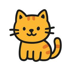 A fun cartoon drawing of a cute orange kitten sitting with a happy, funny character and fluffy tail