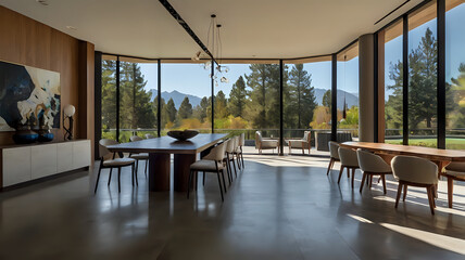 Fototapeta premium modern dining room, Mountain View Dining Room Minimalist Design