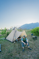 Doi Luang Chiang Dao mountain in evening seen from camping site, Chiang Mai, Thailand