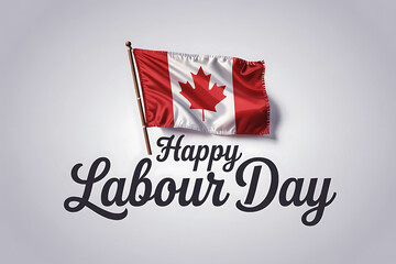 Happy Labour Day Greeting with Waving Canadian Flag on White Background Canada maple leaf