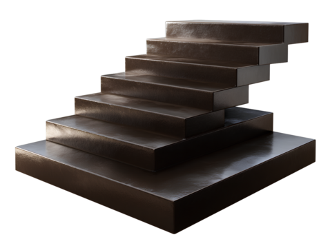 Concrete staircase with glossy brown finish isolated on transparent background