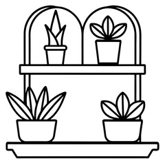 Indoor Plant Shelf Line Art Icon Minimalist Botanical Vector Design