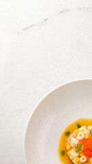 Exquisite citrus mosaic nestled in aromatic broth, echoing Citrus Festival zest, garnished for Lunar New Year delight