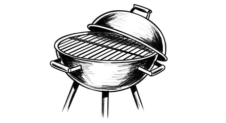 Grill Illustration Charcoal BBQ with Open Lid