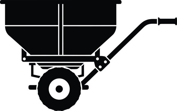 Black silhouette of fertilizer spreader, a lawn and garden equipment for seed and fertilizer application, essential tool for yard maintenance and agriculture