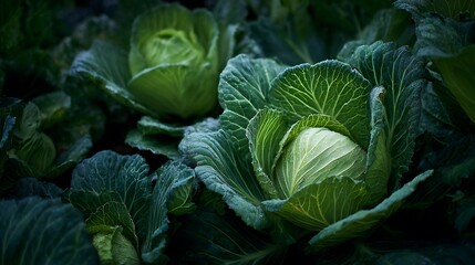 Fototapeta premium Cabbage Patch with Fresh Green Vegetables Growing