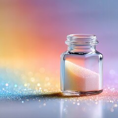 Pastel Rainbow Glitter in Glass Jar on Sparkling Background