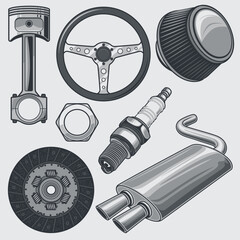 Car parts illustration, separated layers, easy to edit or change the colors in your vector supported software.