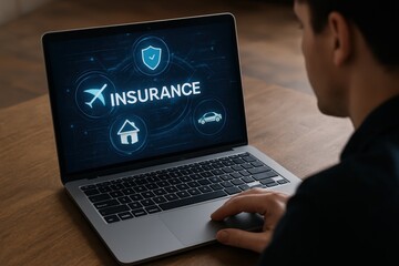 Person looking at a laptop screen displaying insurance options.