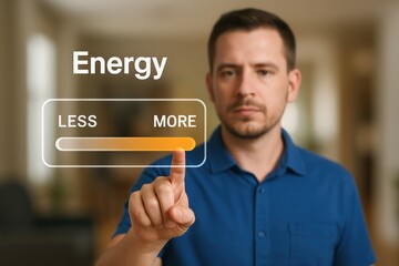 A man adjusting energy settings on a touch screen interface.