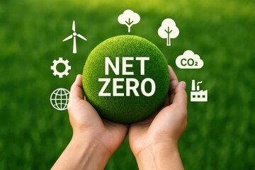 Hands holding a green sphere symbolizing net zero.