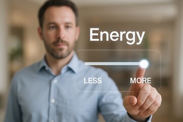 Person adjusting energy levels on a digital interface.
