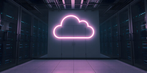 The Neon Cloud Logo Illuminating a Modern Server Room Environment