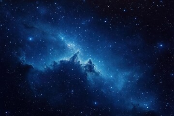 Vast starry night sky with dense clusters of stars and glowing blue cosmic clouds creating a mysterious and awe-inspiring celestial scene