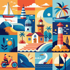 Vibrant Coastal Collage: Seaside Scenes, Travel & Vacation Inspiration