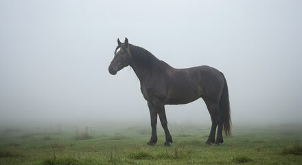 Fototapeta premium Majestic Horse in Misty Field PNG