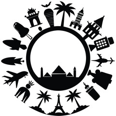 World Travel: Iconic Landmarks & Destinations - Global Adventure Illustration