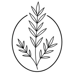 Elegant Botanical Line Art: Plant Branch in Circle Design