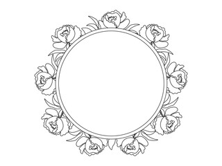 A greeting card with blanck place. A frame with an empty place for a postcard with flowers, congratulations. One line art