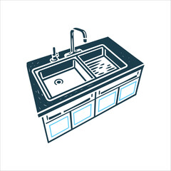Kitchen Sink Vector Illustration, Plumbing Fixture Sink with Drain kitchen plumbing