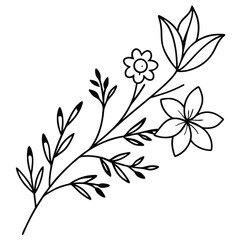 Simple black and white floral design with various flowers and leaves.