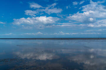 ocean tidal flats - Ariake sea - and sky in Saga prefecture, JAPAN.