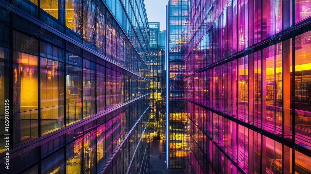 Wall mural a stunning urban scene features vibrant colors reflected in modern architecture. the interplay of li
