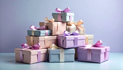 Obraz premium gift boxes with ribbon on purple