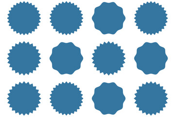 Set of red starburst. Price sticker, sale sticker, price tag, starburst, quality mark, retro stars, sale. Circle sticker set. Wavy edge promo red badges. Star burst shape tags for price. Red sa