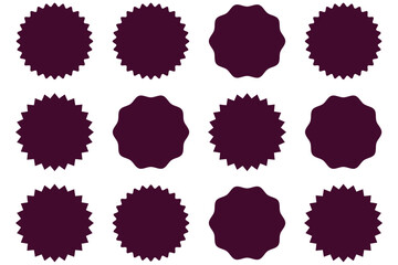 Set of red starburst. Price sticker, sale sticker, price tag, starburst, quality mark, retro stars, sale. Circle sticker set. Wavy edge promo red badges. Star burst shape tags for price. Red sa