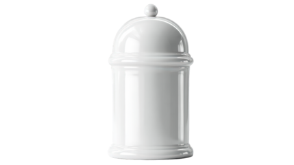 Classic white ceramic apothecary jar with a glossy finish and domed lid with a round knob.