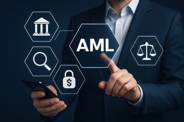 Businessperson interacting with an AML interface.