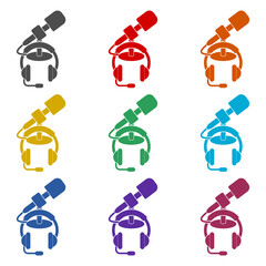 Podcast logo microphone and headphones icon isolated on white background. Set icons colorful